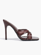 Mesh Panel Square Toe Heeled Mules Slide Sandals Party Clubwear