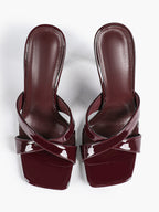Women's Patent Leather Crisscross Strap High Heel Mules Square Toe Slip-On Stiletto Sandals