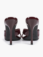 Women's Patent Leather Crisscross Strap High Heel Mules Square Toe Slip-On Stiletto Sandals