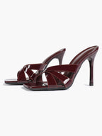 Patent Leather Crisscross Strap High Heel Mules Square Toe Slip-On Daily Wear