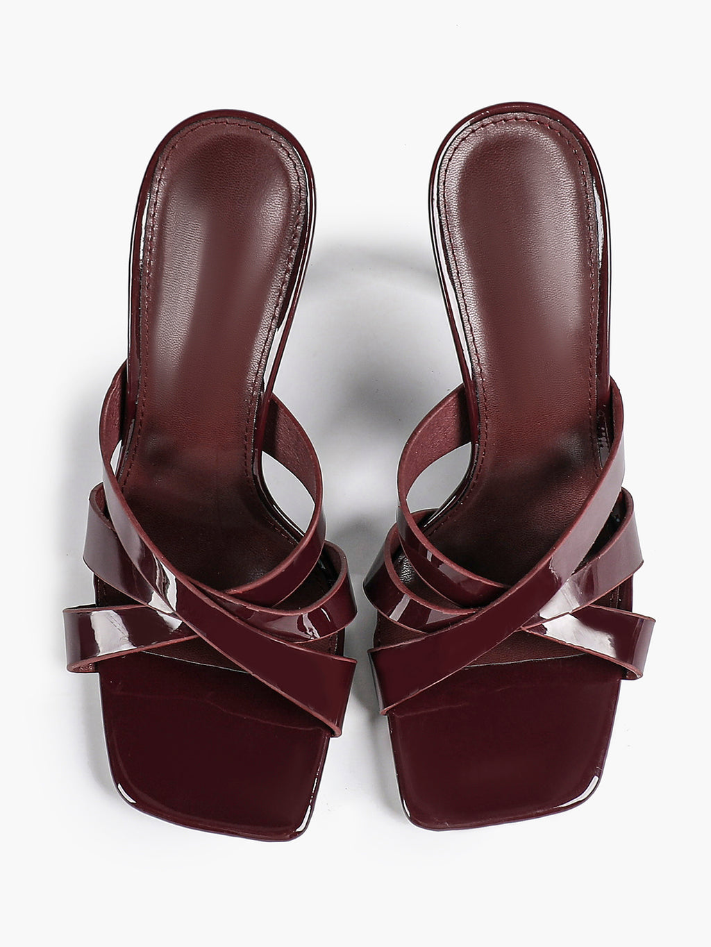 Patent Leather Crisscross Strap High Heel Mules Square Toe Slip-On Daily Wear