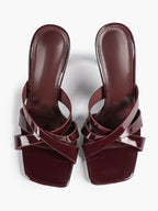 Patent Leather Crisscross Strap High Heel Mules Square Toe Slip-On Daily Wear