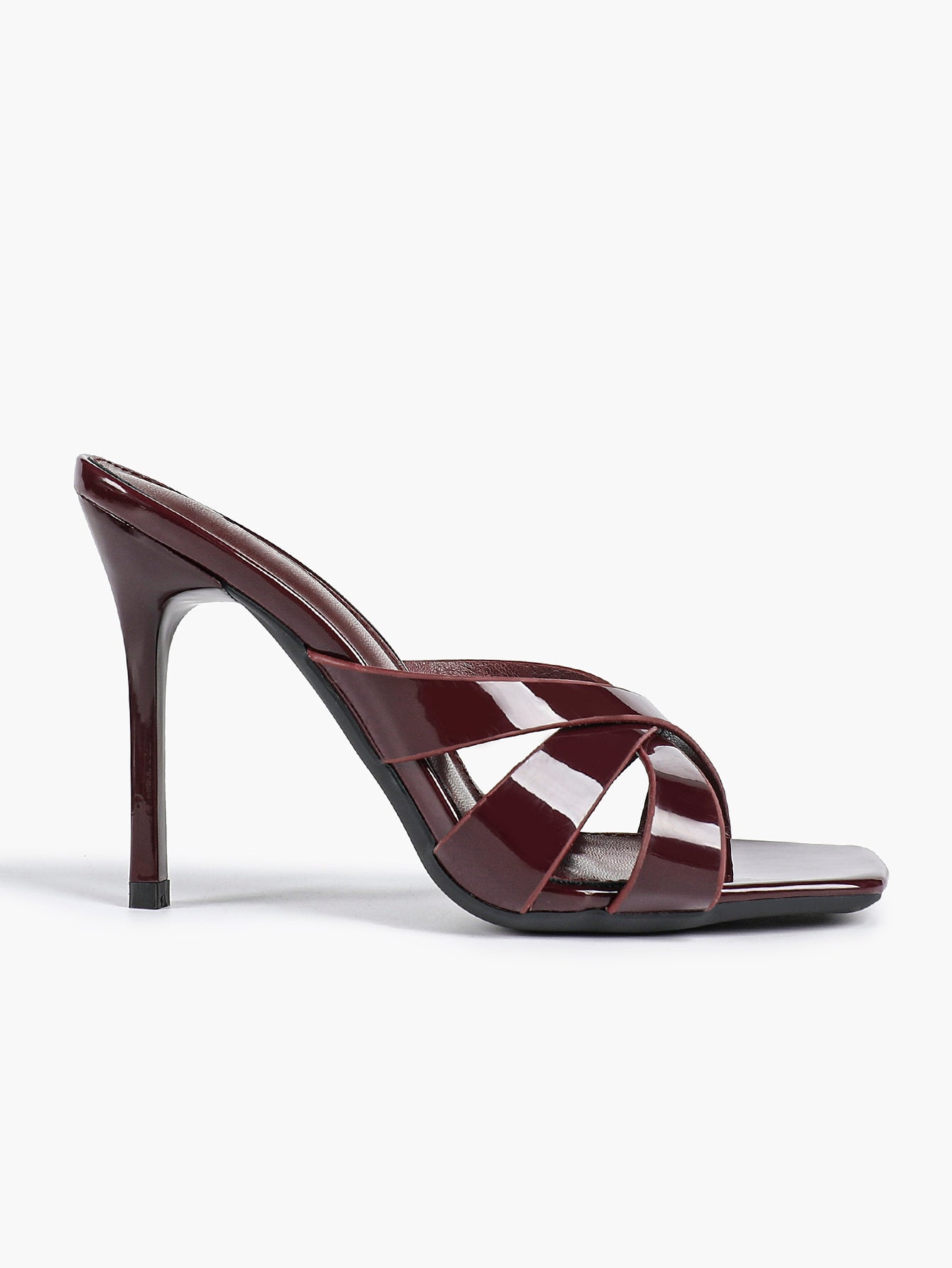 Patent Leather Crisscross Strap High Heel Mules Square Toe Slip-On Daily Wear