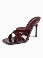 Patent Leather Crisscross Strap High Heel Mules Square Toe Slip-On Daily Wear