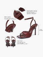 Mesh Panel Ankle Strap Heeled Sandals Square Toe Stiletto Pumps Wedding Party Office