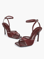 Mesh Panel Ankle Strap Heeled Sandals Square Toe Stiletto Pumps Wedding Party Office