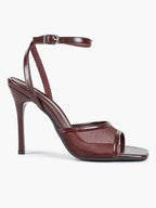 Mesh Panel Ankle Strap Heeled Sandals Square Toe Stiletto Pumps Wedding Party Office