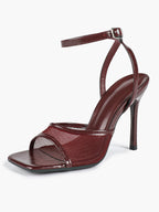 Mesh Panel Ankle Strap Heeled Sandals Square Toe Stiletto Pumps Wedding Party Office