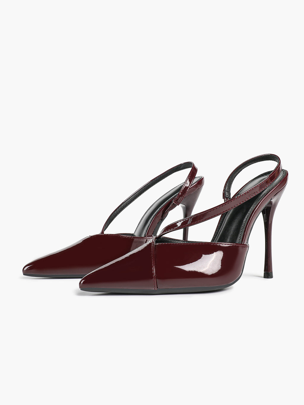 Pointed Toe Slingback Heels Patent Leather Burgundy Fashion Crisscross Detail