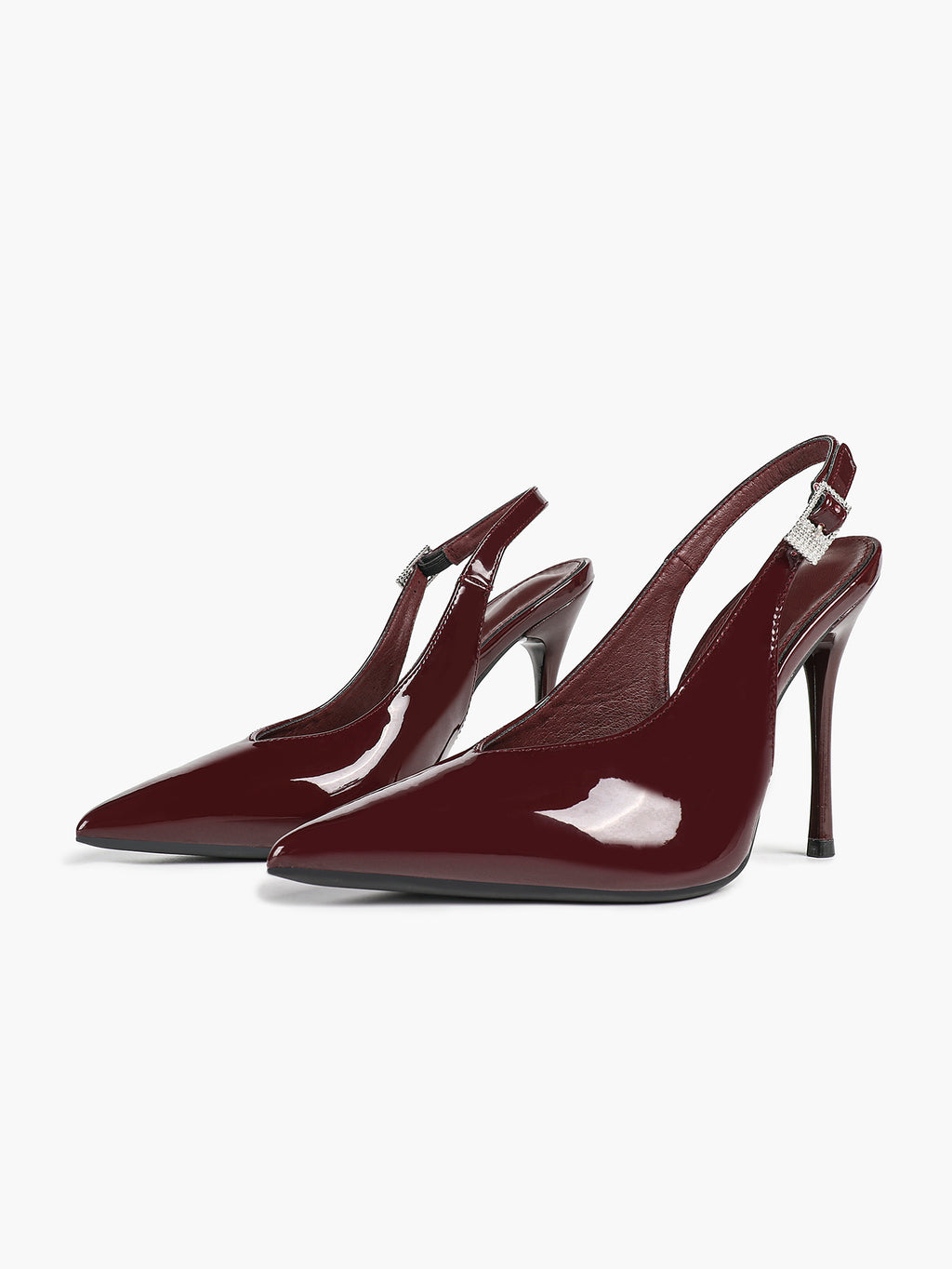 Patent Leather Rhinestone Buckle Slingback Heels Elegant Stilettos Date Cocktail Party