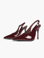 Patent Leather Rhinestone Buckle Slingback Heels Elegant Stilettos Date Cocktail Party