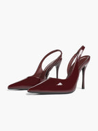 Burgundy Patent Leather Slingback Heels Pumps Minimalist Pointed Toe Stilettos Evening