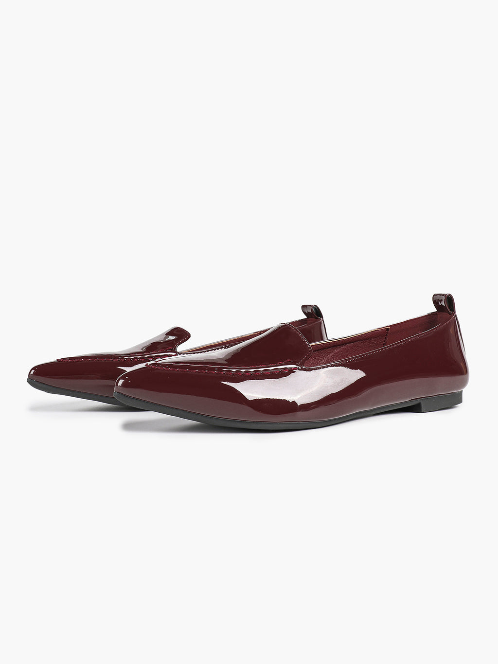 Women's Burgundy Patent Leather Loafers Pointed Toe Slip On Flats Office Dailywear