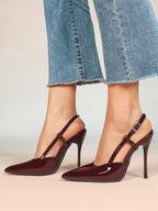 Women's Burgundy Patent Leather Pointed Toe Multi-Strap Slingback High Heel Pumps