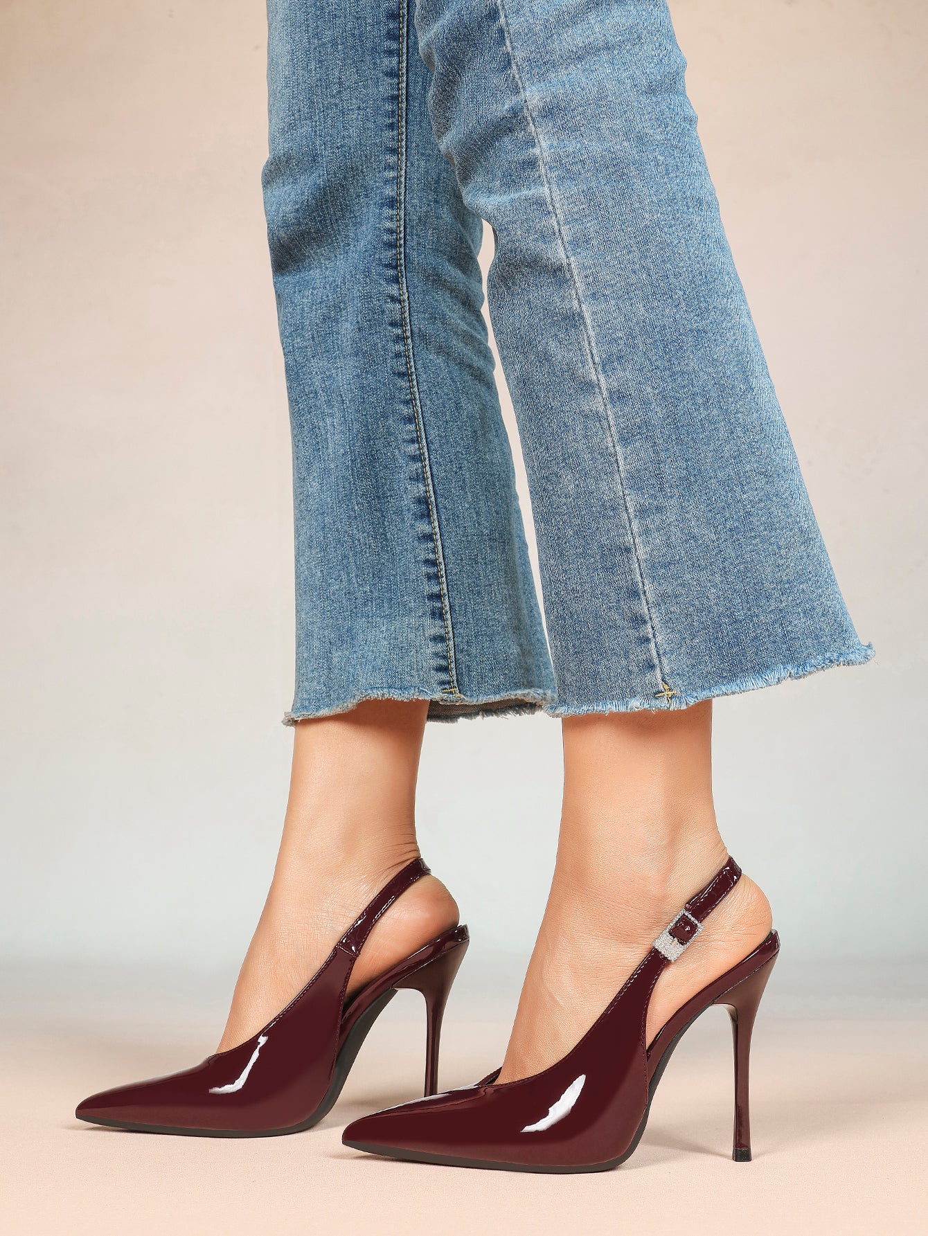 Patent Leather Rhinestone Buckle Slingback Heels Elegant Stilettos Date Cocktail Party