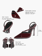 Pointed Toe Slingback Heels Patent Leather Burgundy Fashion Crisscross Detail