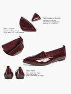 Women's Burgundy Patent Leather Loafers Pointed Toe Slip On Flats Office Dailywear