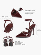 Women's Patent Leather Multi-Strap Heeled Pumps Pointed Toe Stiletto Shoes Office Evening Party