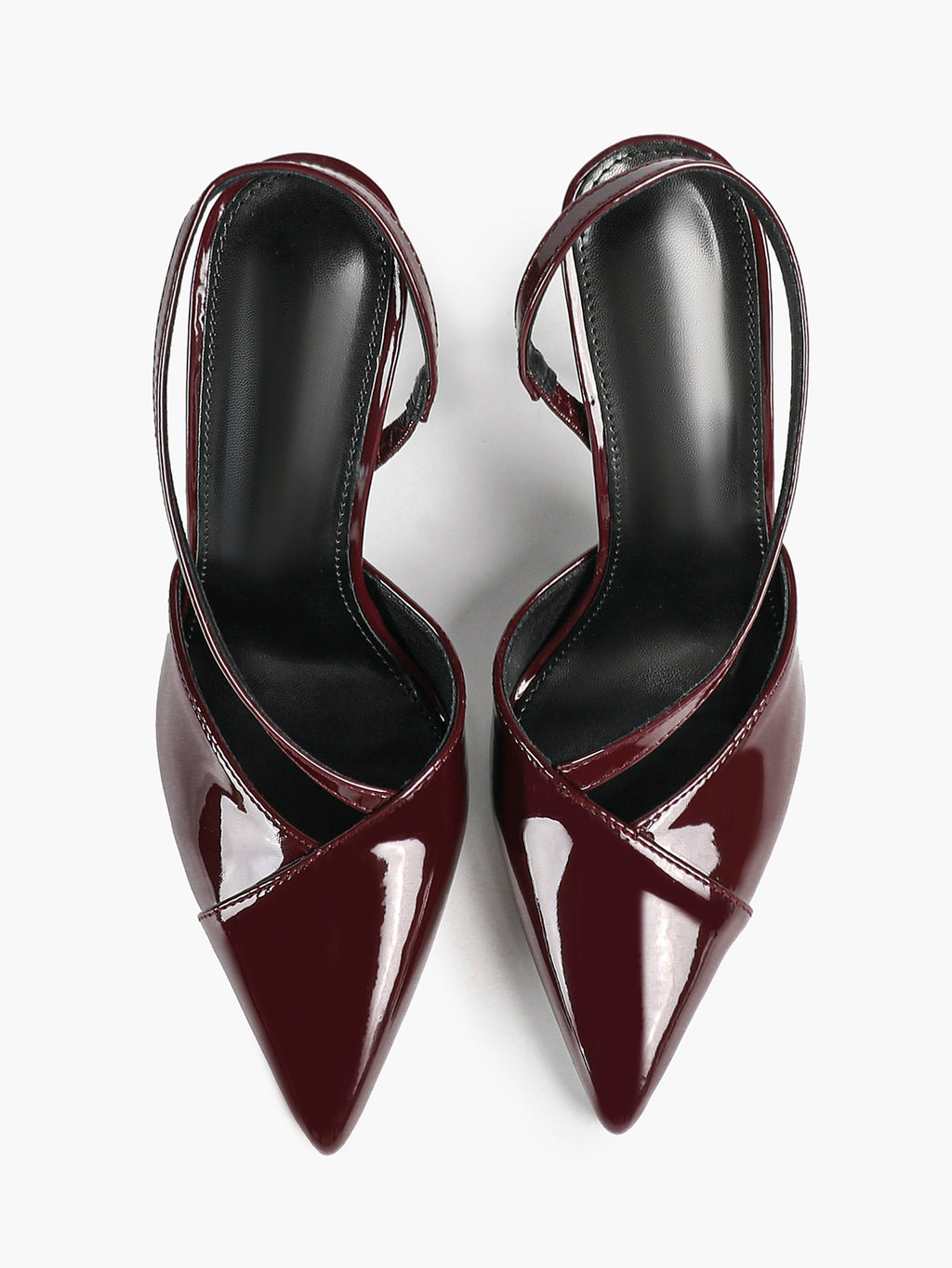 Pointed Toe Slingback Heels Patent Leather Burgundy Fashion Crisscross Detail