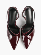 Pointed Toe Slingback Heels Patent Leather Burgundy Fashion Crisscross Detail
