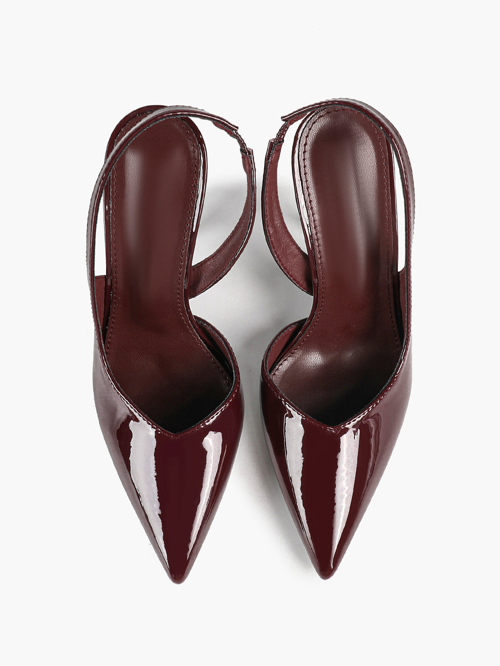 Burgundy Patent Leather Slingback Heels Pumps Minimalist Pointed Toe Stilettos Evening