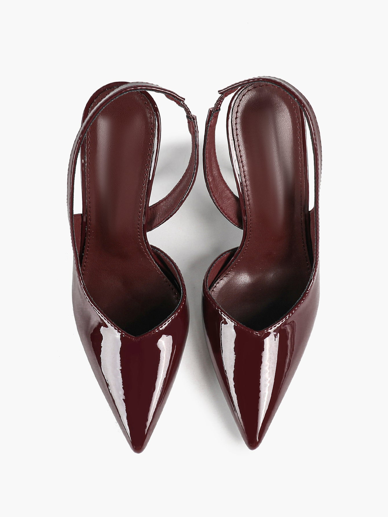 Burgundy Patent Leather Slingback Heels Pumps Minimalist Pointed Toe Stilettos Evening