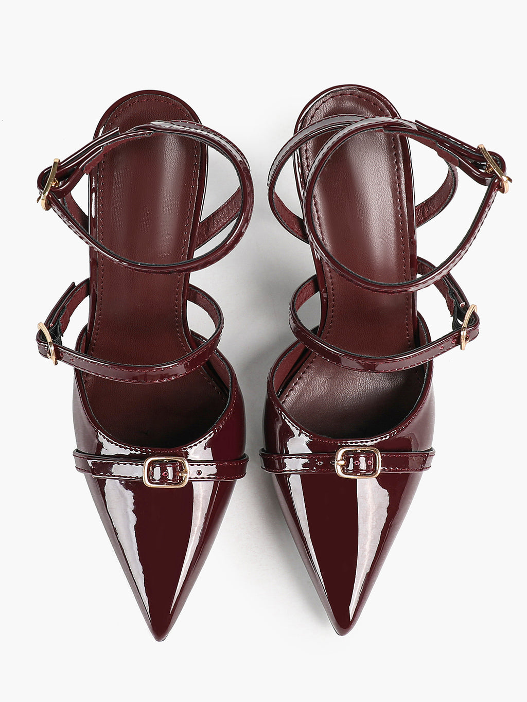 Women's Patent Leather Multi-Strap Heeled Pumps Pointed Toe Stiletto Shoes Office Evening Party