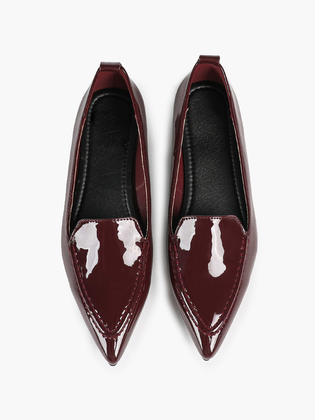 Women's Burgundy Patent Leather Loafers Pointed Toe Slip On Flats Office Dailywear