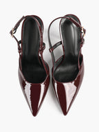 Women's Burgundy Patent Leather Pointed Toe Multi-Strap Slingback High Heel Pumps