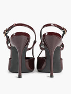 Women's Burgundy Patent Leather Pointed Toe Multi-Strap Slingback High Heel Pumps
