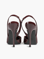 Burgundy Patent Leather Slingback Heels Pumps Minimalist Pointed Toe Stilettos Evening