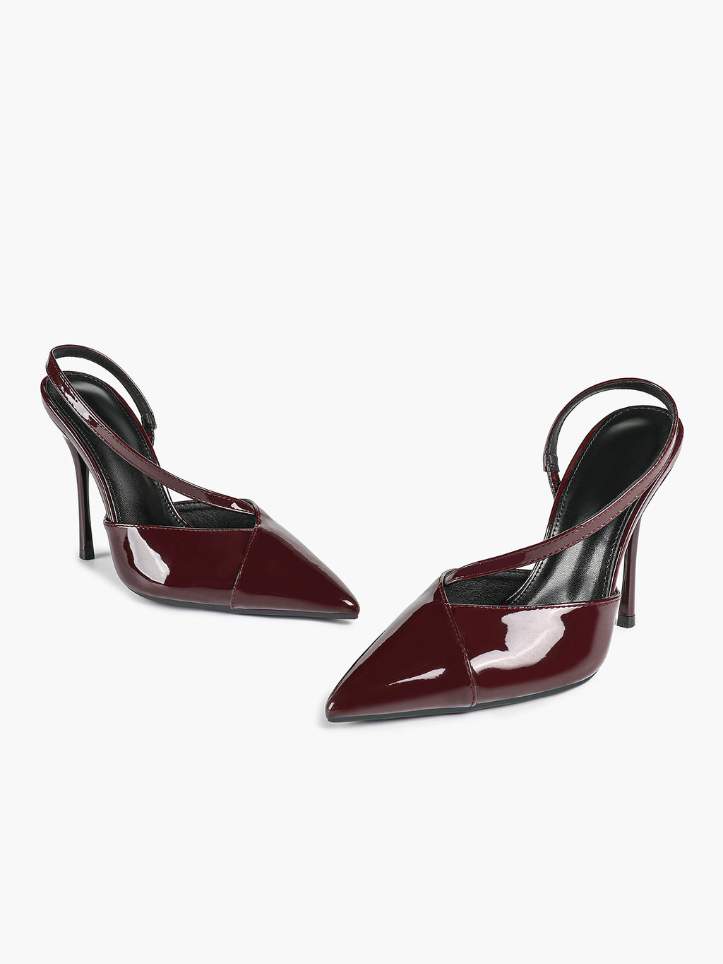 Pointed Toe Slingback Heels Patent Leather Burgundy Fashion Crisscross Detail