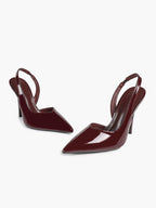 Burgundy Patent Leather Slingback Heels Pumps Minimalist Pointed Toe Stilettos Evening
