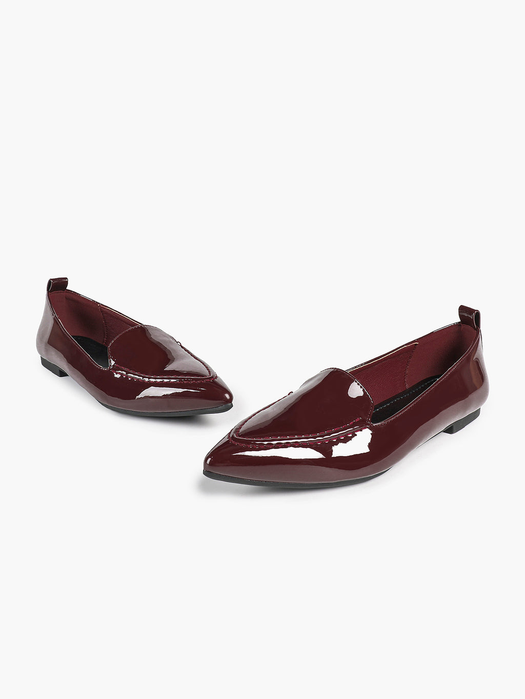 Women's Burgundy Patent Leather Loafers Pointed Toe Slip On Flats Office Dailywear
