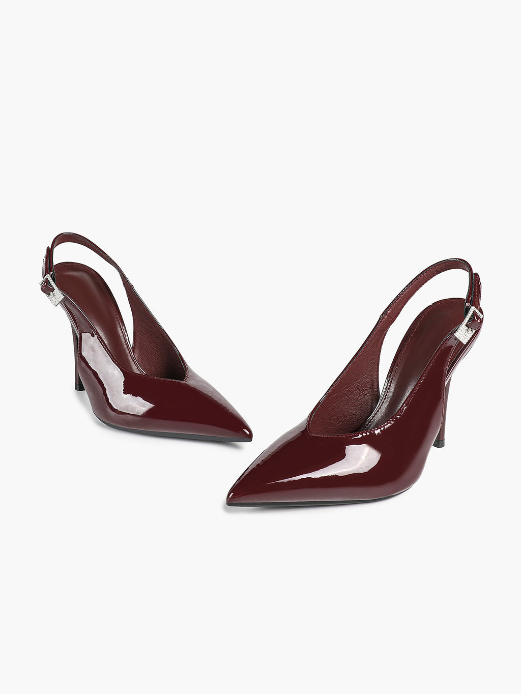 Patent Leather Rhinestone Buckle Slingback Heels Elegant Stilettos Date Cocktail Party