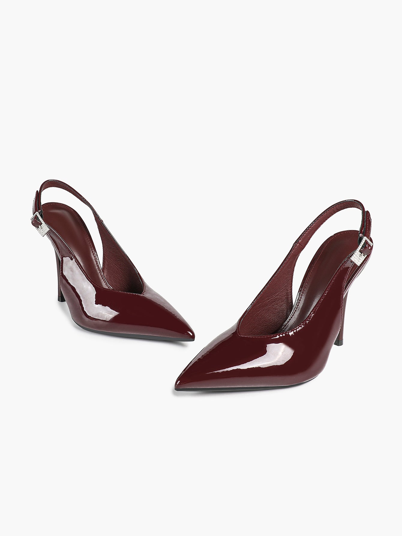 Patent Leather Rhinestone Buckle Slingback Heels Elegant Stilettos Date Cocktail Party