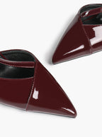 Pointed Toe Slingback Heels Patent Leather Burgundy Fashion Crisscross Detail