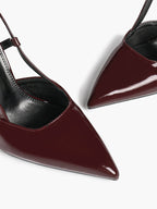 Women's Burgundy Patent Leather Pointed Toe Multi-Strap Slingback High Heel Pumps