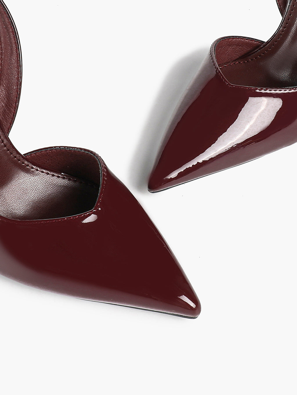 Burgundy Patent Leather Slingback Heels Pumps Minimalist Pointed Toe Stilettos Evening