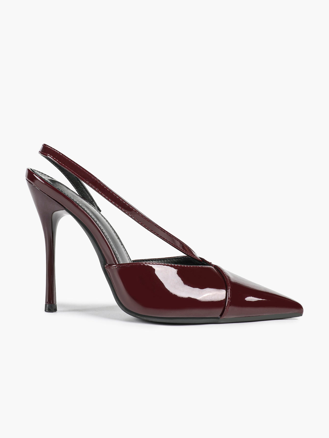 Pointed Toe Slingback Heels Patent Leather Burgundy Fashion Crisscross Detail