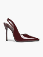 Burgundy Patent Leather Slingback Heels Pumps Minimalist Pointed Toe Stilettos Evening