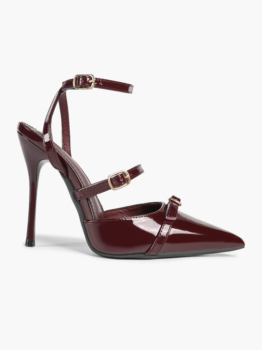 Women's Patent Leather Multi-Strap Heeled Pumps Pointed Toe Stiletto Shoes Office Evening Party