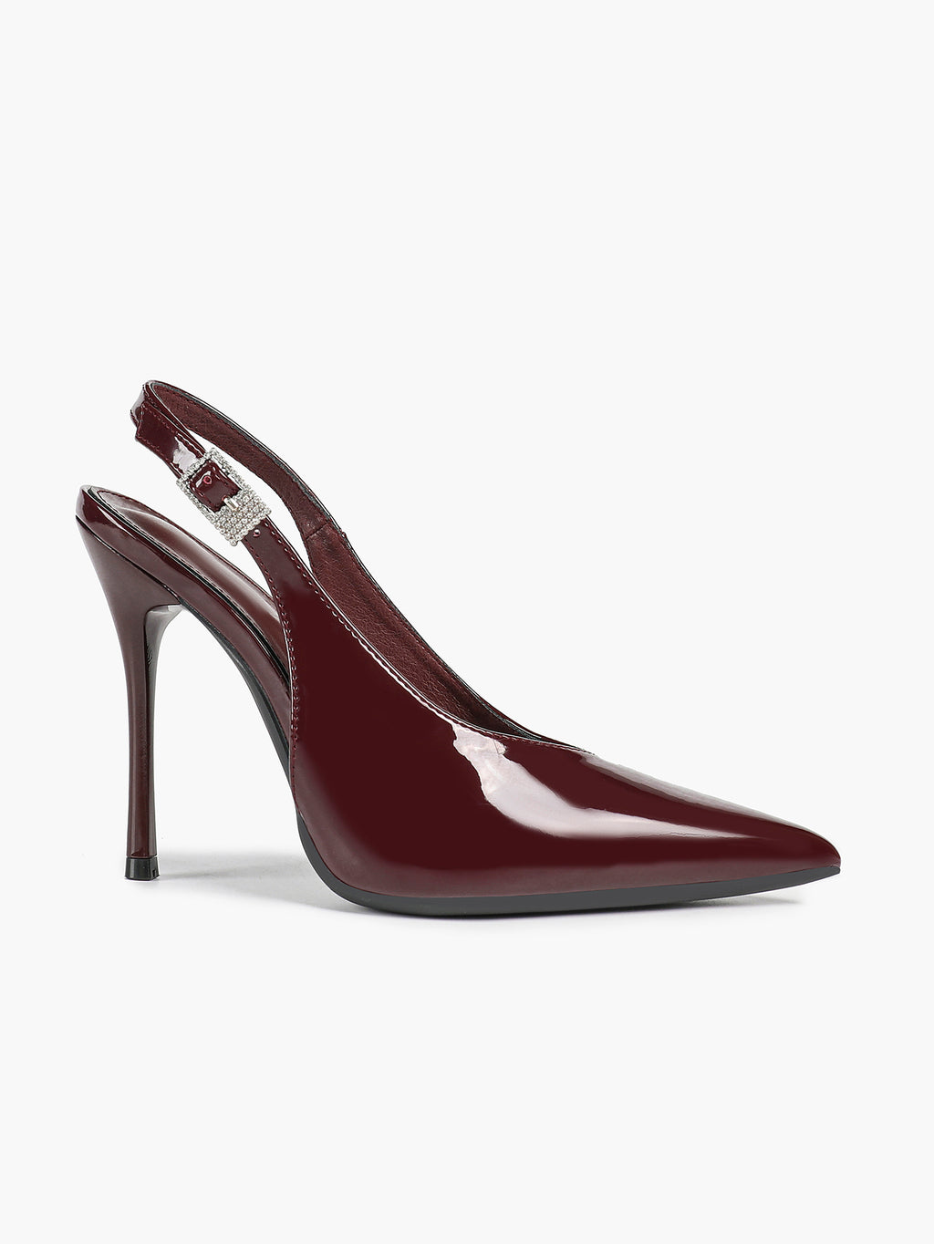 Patent Leather Rhinestone Buckle Slingback Heels Elegant Stilettos Date Cocktail Party