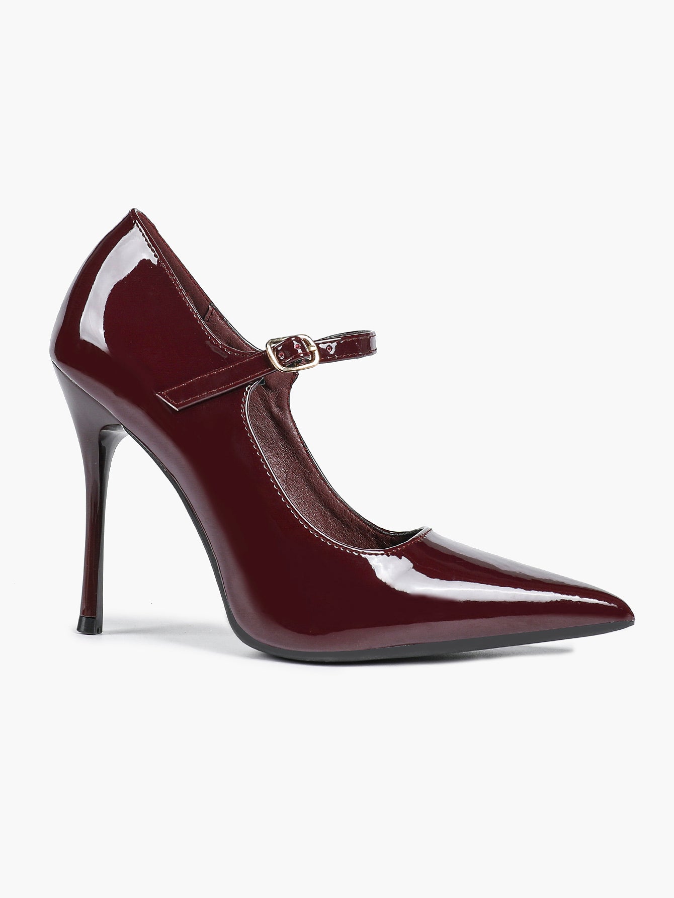 Mary Jane Heeled Pumps Pointed Toe Stiletto Shoes with Gold Buckle Wedding Party Office