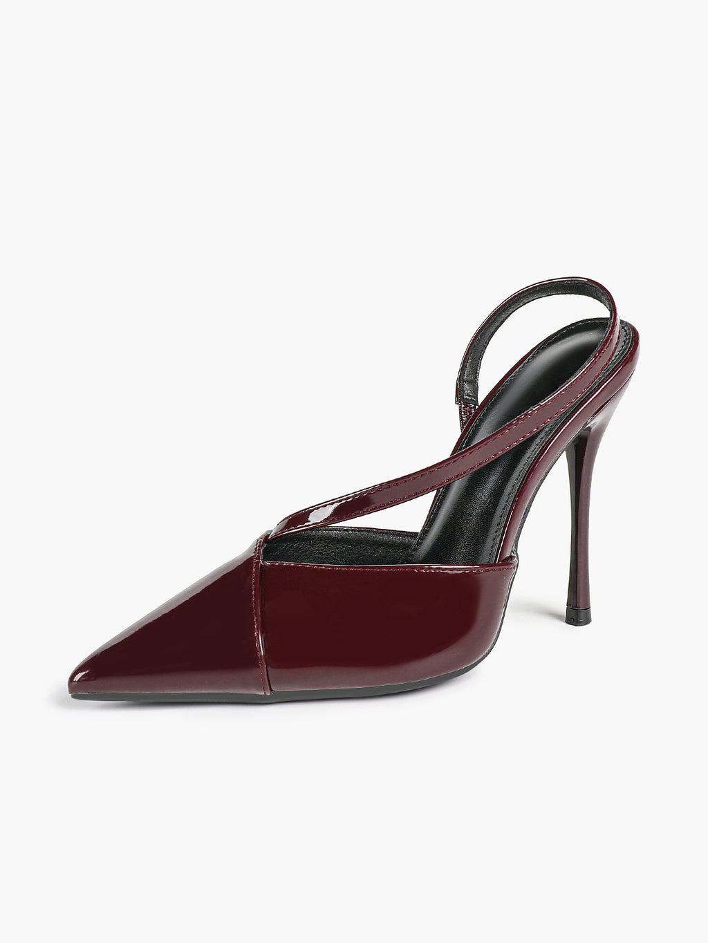 Pointed Toe Slingback Heels Patent Leather Burgundy Fashion Crisscross Detail