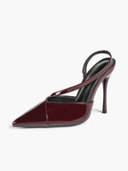 Pointed Toe Slingback Heels Patent Leather Burgundy Fashion Crisscross Detail