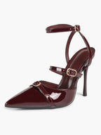 Women's Patent Leather Multi-Strap Heeled Pumps Pointed Toe Stiletto Shoes Office Evening Party