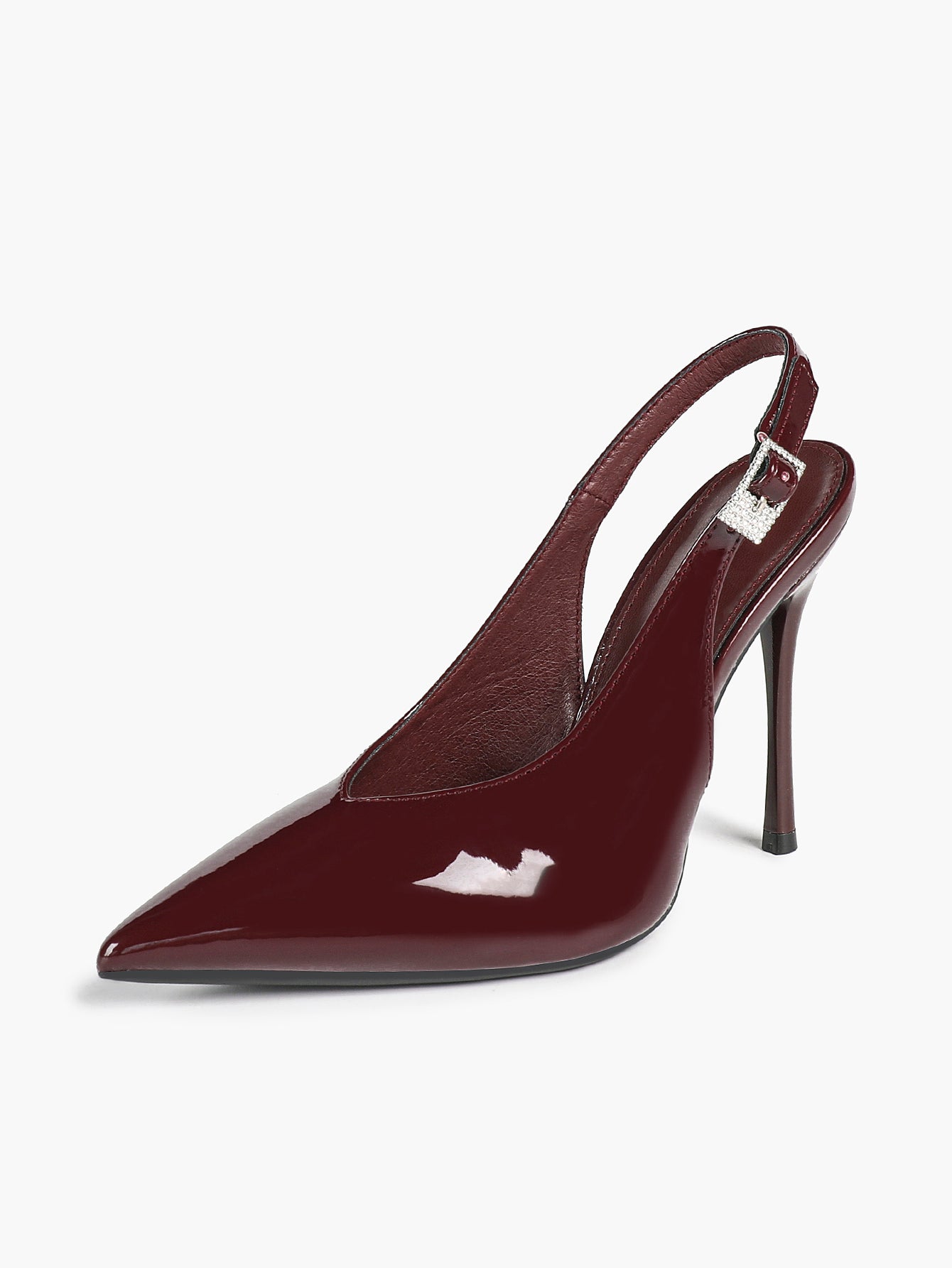Patent Leather Rhinestone Buckle Slingback Heels Elegant Stilettos Date Cocktail Party