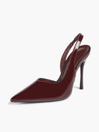 Burgundy Patent Leather Slingback Heels Pumps Minimalist Pointed Toe Stilettos Evening