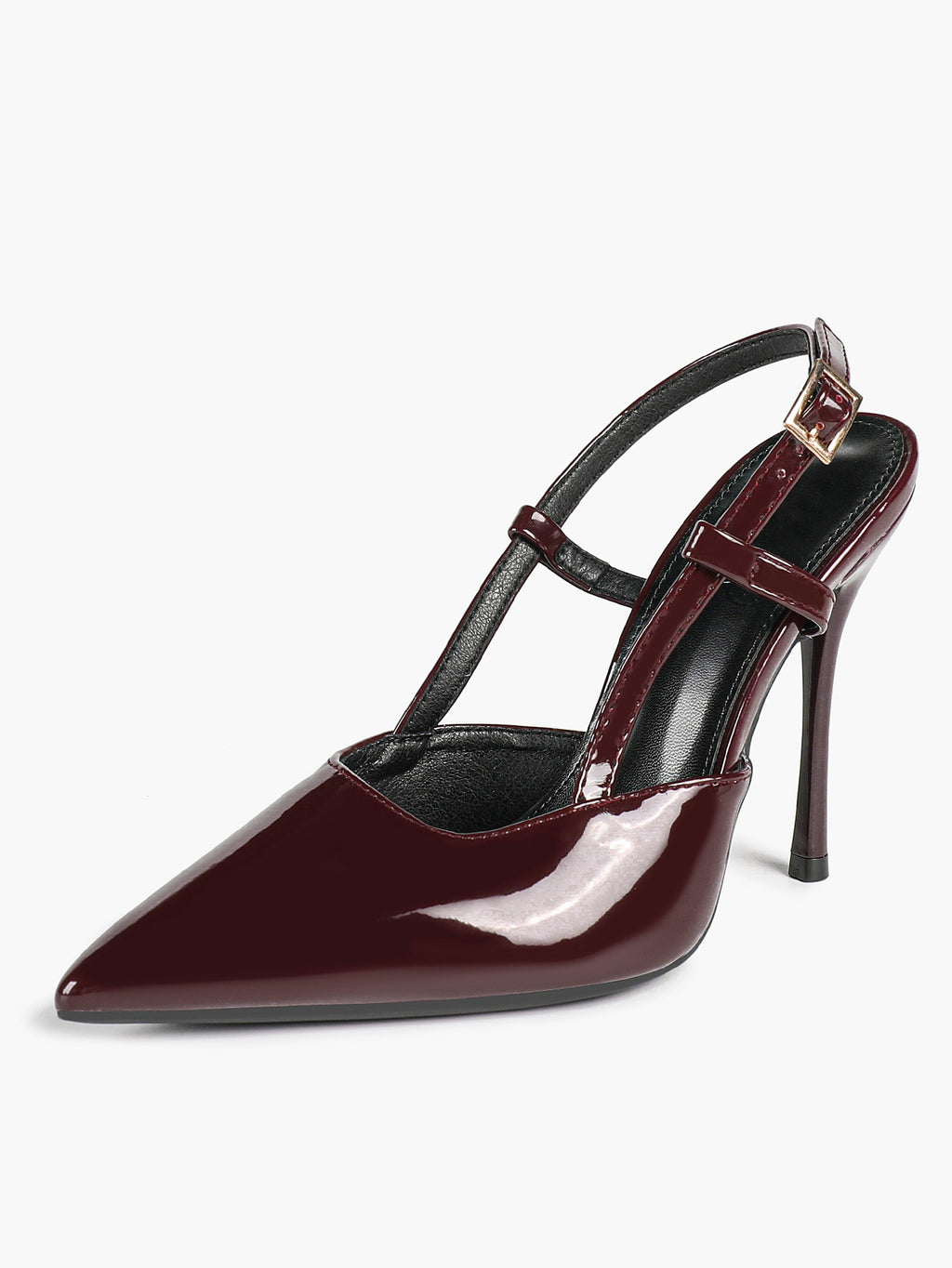 Women's Burgundy Patent Leather Pointed Toe Multi-Strap Slingback High Heel Pumps